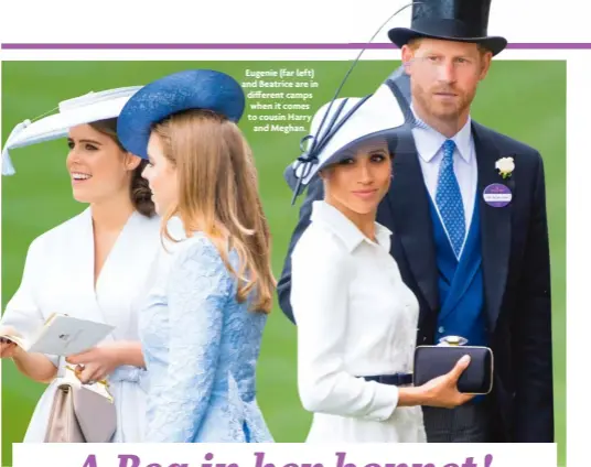  ?? ?? Eugenie (far left) and Beatrice are in different camps when it comes to cousin Harry and Meghan.