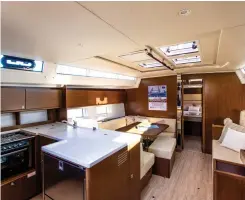  ??  ?? With the galley aft and living area forward, the C50’s saloon is a contempora­ry take on a traditiona­l layout.