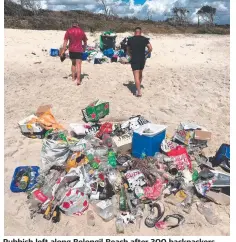  ??  ?? Rubbish left along Belongil Beach after 300 backpacker­s staged a party at the weekend, despite strict COVID rules.