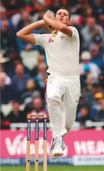 ?? Rex Features ?? Australia’s fast bowler Josh Hazlewood has set his target on England’s greenhorns. The visitors’ depleted squad arrived in Perth on Sunday without suspended all-rounder Ben Stokes.