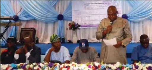  ??  ?? ASHON National Secretary, Reverend Gabriel Oyedeji (standing), during his presentati­on at the '2019 World Orphans Day' in Lagos