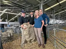  ??  ?? From left, Ron and Tom Small of Blairich Station, Devold chief executive Cathrine Stange and general manager production Tor Jonnsen.