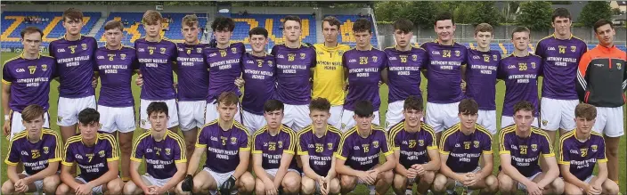  ??  ?? The Wexford Under-17 football squad before Thursday’s victory over Wicklow in Aughrim that keeps them in the hunt for Leinster honours.