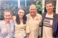  ?? ?? Jacinda Ardern and Clarke Gayford with Australian restaurate­urs Steve (second from right) and (left) Morgan Snow.