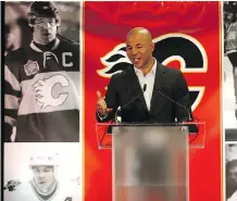  ?? DARREN MAKOWICHUK ?? Former Calgary Flames captain Jarome Iginla formally announced his retirement from the NHL after 20 seasons during a ceremony Monday at the Saddledome in Calgary.