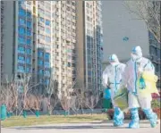  ?? AP ?? Workers carry a container of coronaviru­s test samples in northern China's Hebei Province.