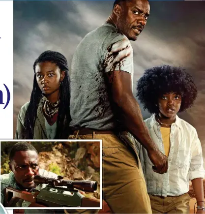  ?? ?? IN THE SIGHTS OF A KILLER: Idris Elba, inset, and above with Iyana Halley and Leah Jeffries in Beast