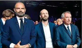  ??  ?? Edouard Philippe, Stanislas Guerini (LREM) et François Bayrou (MoDem).