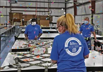  ?? BILL LACKEY / STAFF ?? Confetti cannons go off as The Abilities Connection finishes inspection of its one millionth cargo net for the United States military on Thursday at its Springfiel­d plant.
