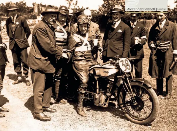  ??  ?? Above: Alec Bennett, Norton, after the victorious
1927 Senior TT.