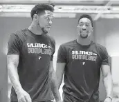  ?? Miami Herald file ?? Heat center Bam Adebayo, right, with friend and mentor Udonis Haslem, hasn’t increased his scoring average as much so far this season as both had hoped he would.
