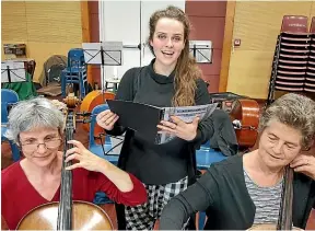  ?? MALCOLM HOPWOOD ?? Soprano Pasquale Orchard sings the role of Eve in The Hymn Of Adam and Eve on Saturday. Here she rehearses with cellists Marta Barham, left, and Gabrielle Gibb.