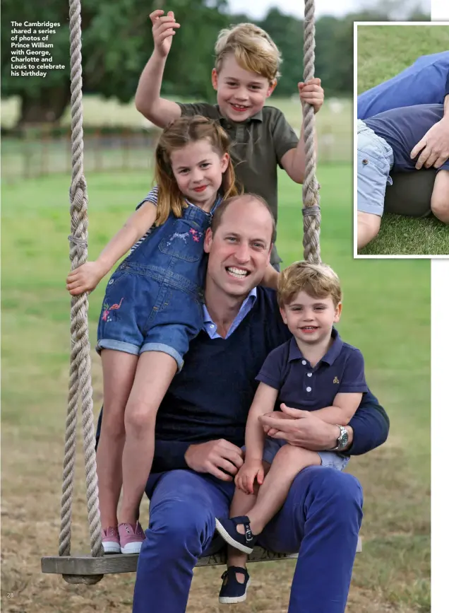 ??  ?? The Cambridges shared a series of photos of Prince William with George, Charlotte and Louis to celebrate his birthday
