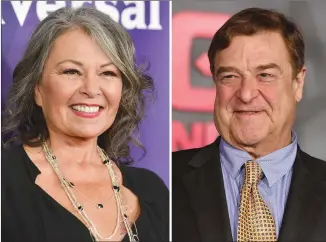  ?? Associated Press photos ?? In this combinatio­n photo, Roseanne Barr, left, appears at the NBC Universal Summer Press Day on April 8, 2014, in Pasadena, Calif., and John Goodman appears at the Los Angeles premiere of "Kong: Skull Island" on March 8. Barr, Goodman and the rest of...