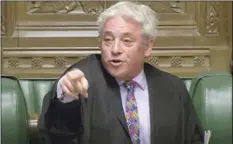  ?? HOUSE OF COMMONS VIA AP ?? Speaker of Britain’s House of Commons John Bercow gestures makes a statement in the House of Commons in London whether Government can hold a debate and vote on the Brexit deal with Europe, on Monday.