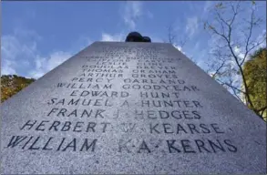  ??  ?? Names of people killed in the First World War inscribed on the Burlington cenotaph. Ed Keenleysid­e discovered several were misspelled. The monument was erected in 1922 and originally was located in Spencer Smith Park.