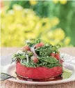  ?? [PHOTO BY DAVID MCNEESE, MADE IN OKLAHOMA] ?? This Watermelon Spinach Salad from the Made in Oklahoma Coalition celebrates summer bounty.