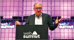  ?? FRANCISCO LEONG/AFP ?? English scientist Tim Berners-Lee addresses the opening ceremony of the 2018 edition of the annual Web Summit technology conference in Lisbon on Monday.