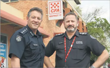  ??  ?? UNITED: Horsham police Acting Inspector Brendan Broadbent, left, and CFA District 17 operations manager Craig Brittain are united in adopting a zero-tolerance fire policy. Picture: PAUL CARRACHER