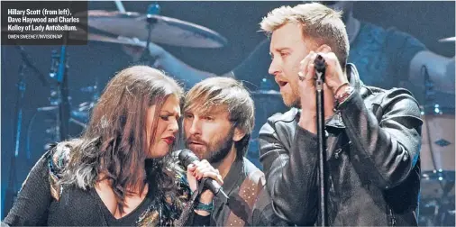  ?? OWEN SWEENEY/INVISION/AP ?? Hillary Scott (from left), Dave Haywood and Charles Kelley of Lady Antebellum.