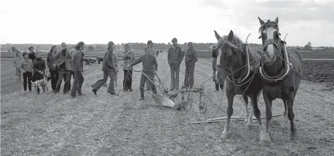  ?? ?? Horses pulling a plough at the 124th edition of the Royal East Berks Agricultur­al Show in 1977.