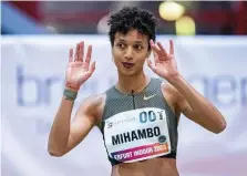  ?? SASCHA FROMM ?? Fremdes Metier: Weitsprung-olympiasie­gerin Malaika Mihambo gewann in Erfurt das 60-Meter-finale.