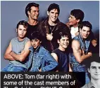  ?? ?? ABOVE: Tom (far right) with some of the cast members of The Outsiders. RIGHT: On a visit to London in 1986 after the release of Top Gun