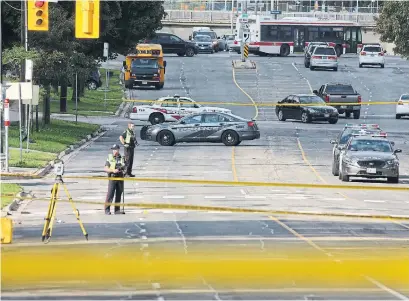  ?? STEVE RUSSELL TORONTO STAR ?? Police say a man was crossing St. Clair Ave. E. at Jeanette St. shortly after 7 a.m. Wednesday when he was struck. The driver fled.