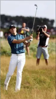  ?? PETER MORRISON — THE ASSOCIATED PRESS ?? Jordan Spieth of the US plays a shot on the 9th hole during the third round of the British Open Golf Championsh­ip in Carnoustie, Scotland, Saturday.