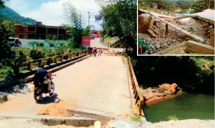  ?? FOTOS ?? Así quedó el puente sobre el río San Carlos, necesario para que los habitantes del barrio Zulia y otras 24 veredas de la localidad puedan llegar al casco urbano del municipio.