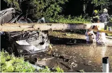  ?? BILD: SN/APA/FEUERWEHR/KARNER ?? In der steirische­n Gemeinde Gnas stürzte ein Baum auf ein mit vier Personen besetztes Auto.