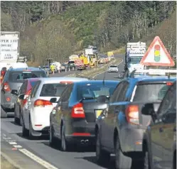  ??  ?? Traffic backed up due to roadworks on the A9.