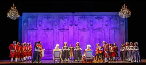  ?? David Bachman Photograph­y ?? The Bridesmaid­s (Loghan Bazan and Emily Tiberi) serenade the Count and Countess in Pittsburgh Opera's “The Marriage of Figaro.”