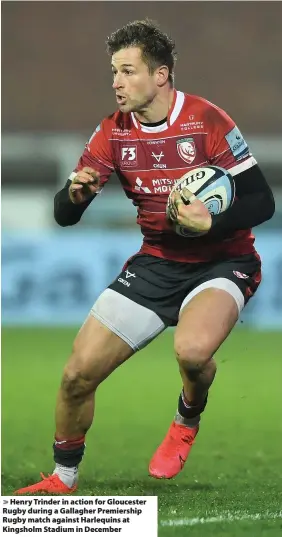  ?? Picture: Harry Trump/Getty Images ?? Henry Trinder in action for Gloucester Rugby during a Gallagher Premiershi­p Rugby match against Harlequins at Kingsholm Stadium in December