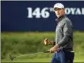  ?? DAVE THOMPSON — THE ASSOCIATED PRESS ?? Jordan Spieth of the United States celebrates on the 18th green after the third round of the British Open Golf Championsh­ip, at Royal Birkdale, Southport, England, Saturday.