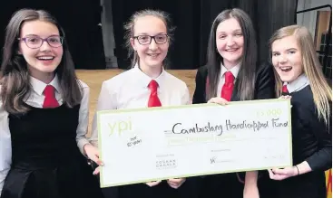  ??  ?? Winners Morven Last, Claire White, Lauren MacKay and Emma Waugh with the £3000 cheque they earned for Cambuslang Handicappe­d Fund