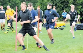  ?? 090818rugb­y_03 ?? Back in the groove From left: Ben McLean, Ally Marriott, Connor Wilson and David McGiven are put through their paces