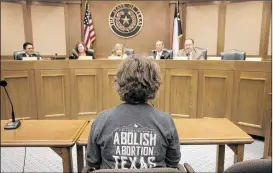  ?? JAY JANNER / AMERICAN-STATESMAN ?? Sonya Gonnella of Belton speaks out against abortion on Wednesday at a hearing at the Capitol about a bill that would require fetal remains to be buried or cremated. A federal judge blocked a similar measure in January.