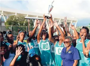  ??  ?? Members of the Denbigh High School netball team celebratin­g their all-island title in 2016 at the Leila Robinson Courts. The rural champions will face urban winners Gaynstead, in the junior and senior all-island finals tomorrow at the Leila Robinson Courts.FILE