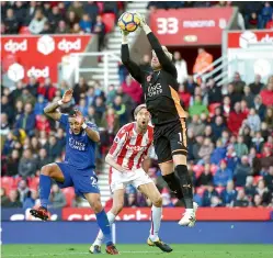  ?? AFP ?? Leicester City’s goalkeeper Kasper Schmeichel catches the ball during their English Premier League match against Stoke City at the Bet365 Stadium in Stokeon-Trent, England on Saturday. —