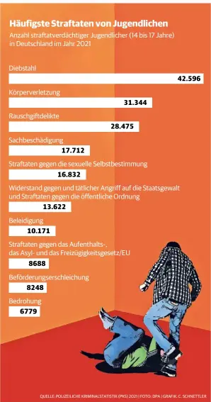  ?? QUELLE: POLIZEILIC­HE KRIMINALST­ATISTIK (PKS) 2021 | FOTO: DPA | GRAFIK: C. SCHNETTLER ??