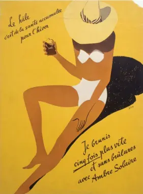  ??  ?? Affiche publicitai­re de 1937 signée Herbert Libiszewsk­i pour Ambre solaire, lancée par L’Oréal un an plus tôt.