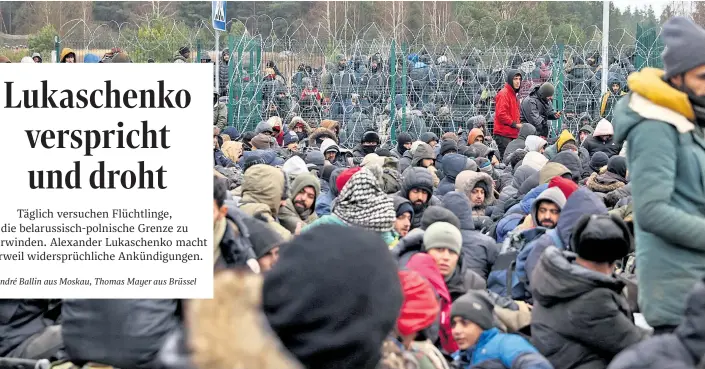  ?? ?? Tausende Geflüchtet­e befinden sich seit Tagen an der Grenze zu Polen und Litauen, wie auf dem Foto der belarussis­chen staatliche Nachrichte­nagentur zu sehen ist.