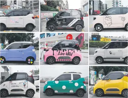  ?? Picture: AFP ?? BRIGHTENIN­G UP A COMMUTE. This combinatio­n of pictures shows decorated mini electric vehicles in Liuzhou, in southern China’s Guangxi province.