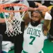  ?? MICHAEL DWYER/AP ?? Jaylen Brown dunks during the Celtics’ victory over the Warriors in Game 3 of the NBA Finals on Wednesday.