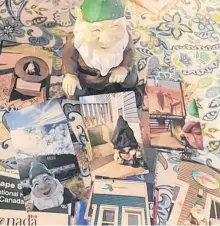  ?? SUBMITTED PHOTO ?? Foxtrap resident Lindsay Holloway said her gnome was stolen from her front lawn about two weeks ago, but was returned unharmed Tuesday evening with a Ziploc bag filled with photos of the gnome galavantin­g around the Avalon Peninsula — to places such as Dildo, Signal Hill and even the Cotton Club.