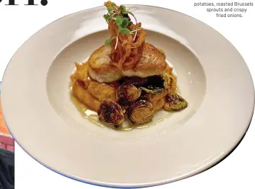  ?? PHOTO COURTESY OF NORTHBOUND ?? Northbound pairs pan-seared swordfish with mashed sweet potatoes, roasted Brussels sprouts and crispy fried onions.