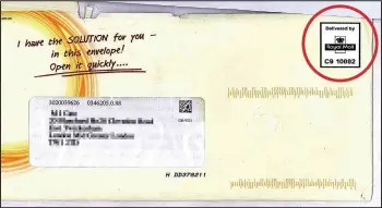  ??  ?? Helps gain victims’ trust: A fraudulent letter sent with the Royal Mail logo, circled