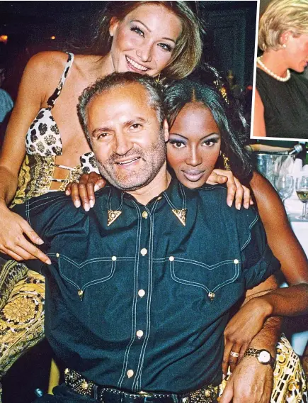  ?? ?? Icon: Gianni with supermodel­s Carla Bruni and Naomi Campbell at a London fashion show in 1992