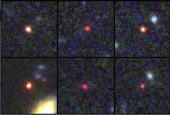  ?? ASSOCIATED PRESS ?? This image provided by NASA and the European Space Agency shows images of six candidate massive galaxies, seen 500-800 million years after the Big Bang.